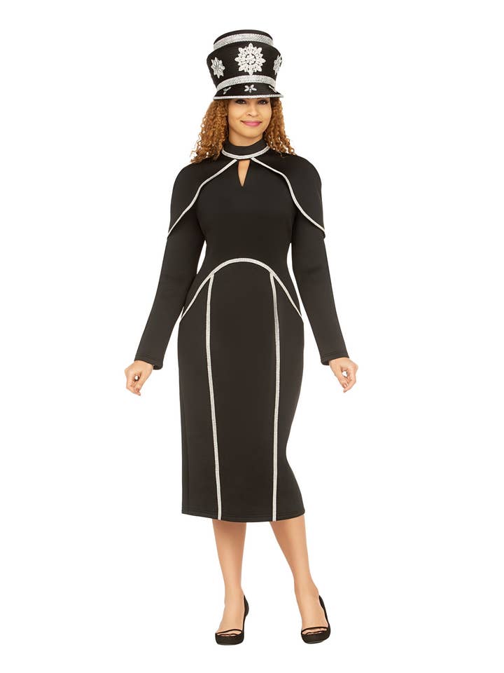 Scuba Sheath Jurk met Nep Cape en Gestreepte Stenen voor wholesale door Giovanna