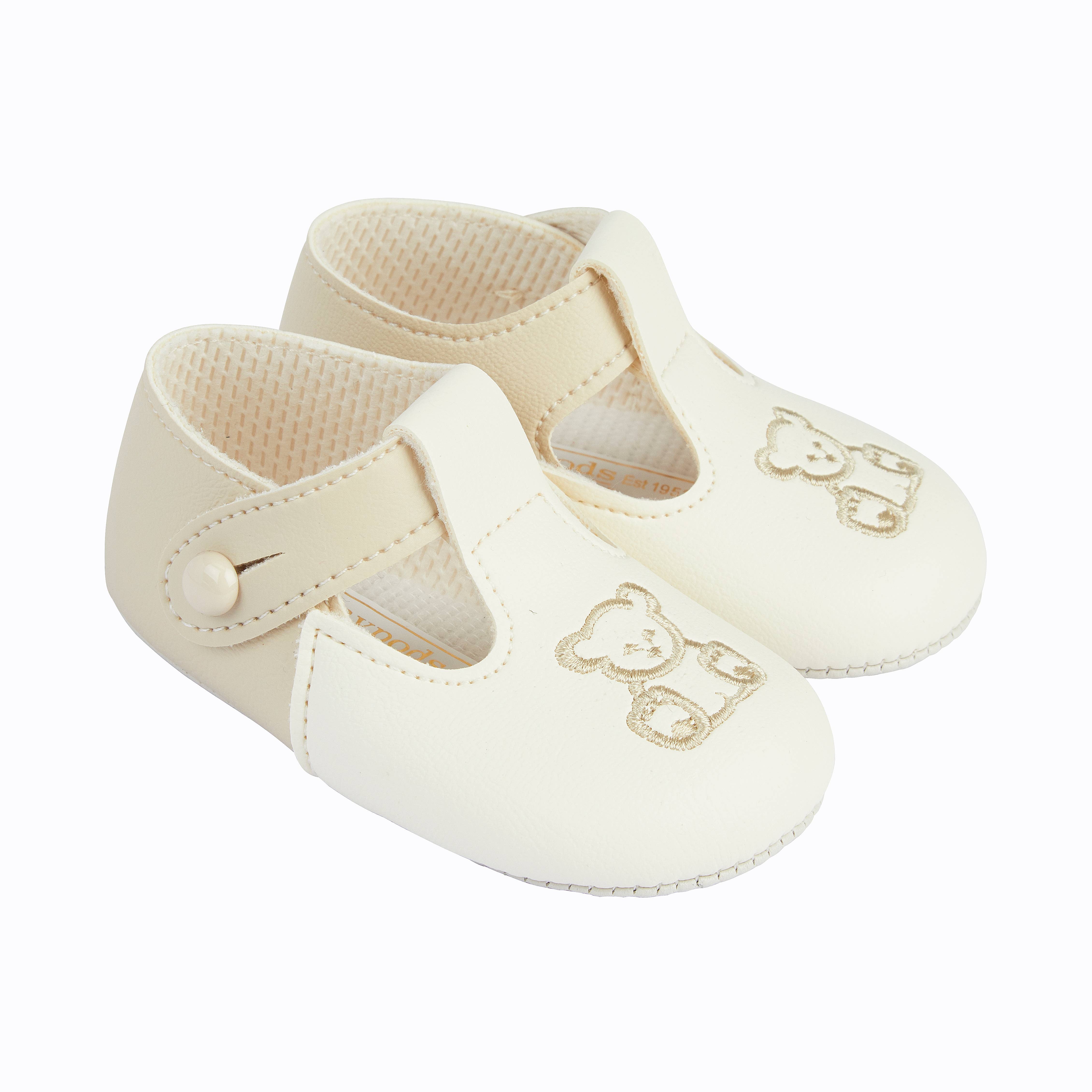 Early Days & Baypods - Wholesale Crib Shoes - Baby - B117 Soft sole baby shoes button T-bar with Teddy embroidery3
