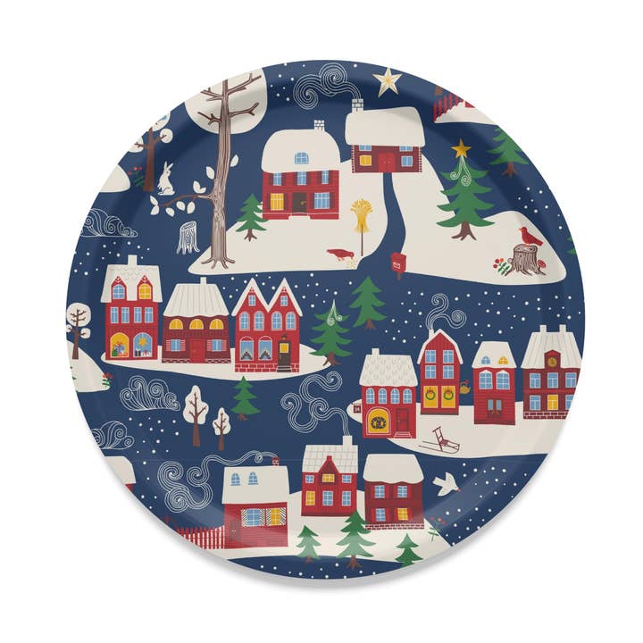 Wintertime Dark Blue Round Tray for wholesale by Arvidssons Textil