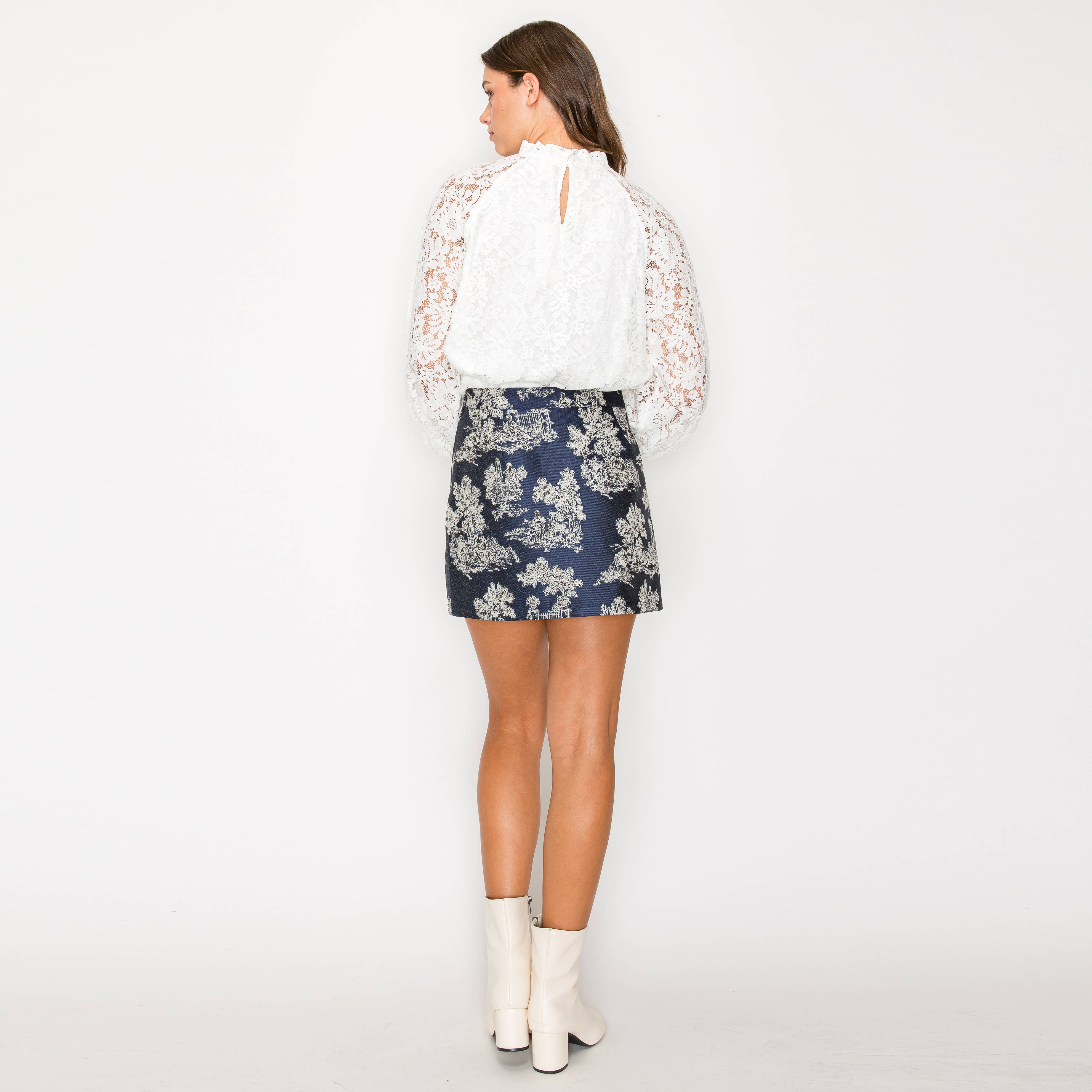 LoveWednesday - Wholesale Skirt - Women's - Toile jacquard pattern mini skirt - LWK11535