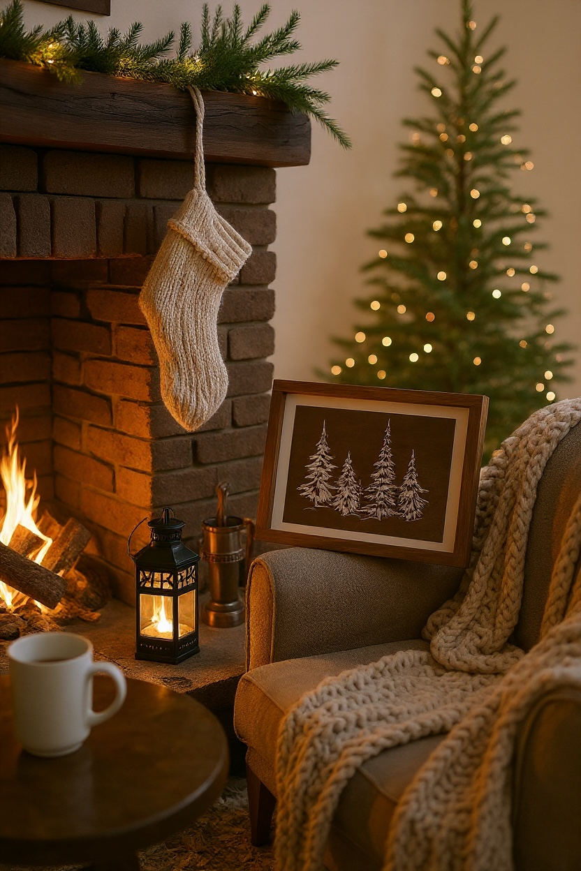 Faithful Creations Studios – Engroshandel Skilt – Rustik vægkunst med snedækket fyrretræ – Håndlavet vinterlandskab2