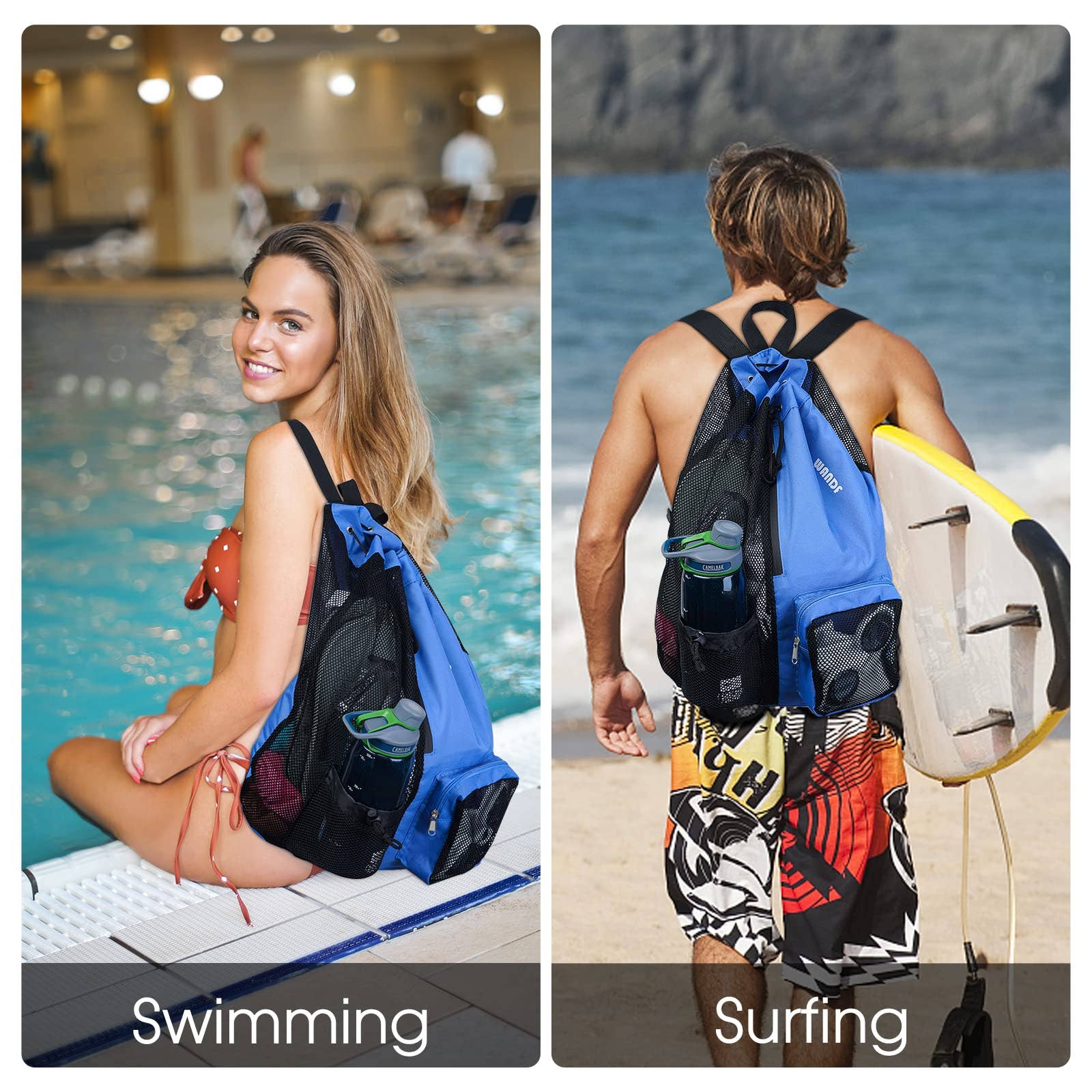wandf - Wholesale Beach Bag - WANDF Mesh Drawstring Backpack with Wet Pocket Beach Bag4
