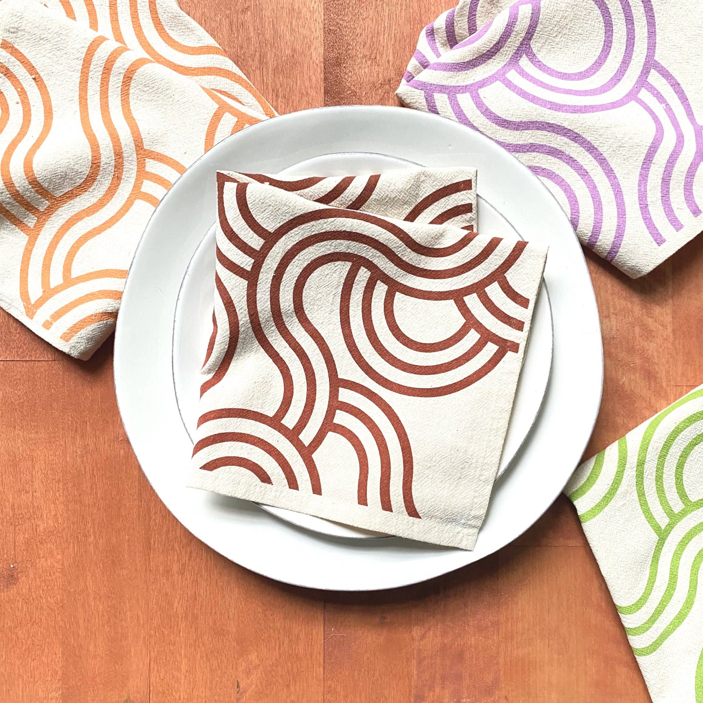 Bright Beige - Wholesale Dinner & Cloth Napkin - Warm Winding Loops, Hand Printed Cotton Napkins, Set of 4