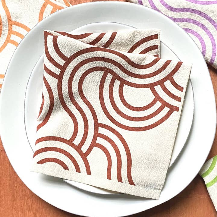 Warm Winding Loops, Hand Printed Cotton Napkins, Set of 4 for wholesale by Bright Beige