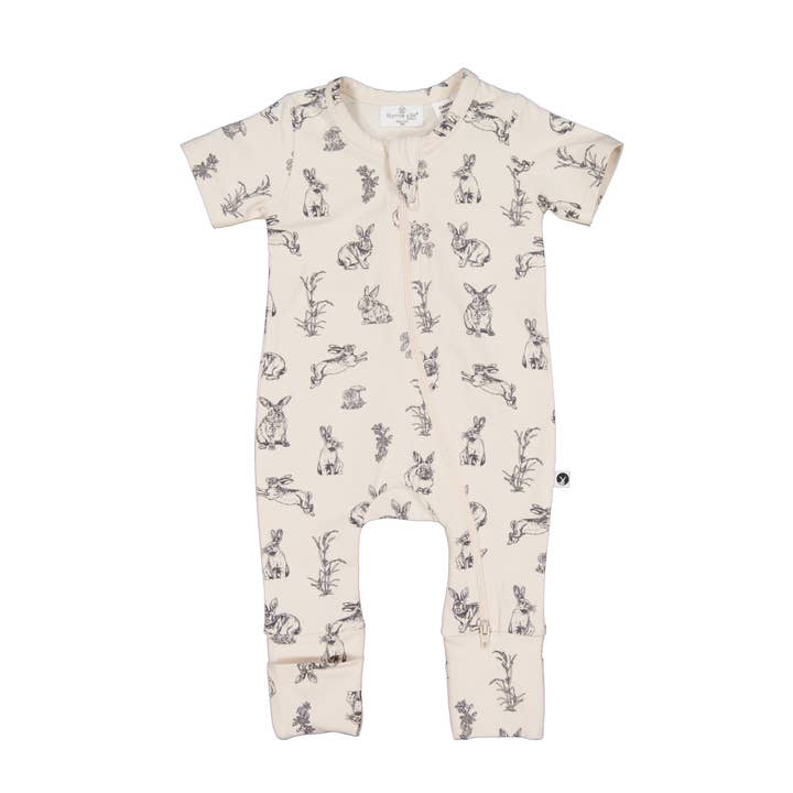 NEW Essentials Baby Short Sleeve Zip Suit: Almond Burrowers for wholesale by Burrow & Be Australia