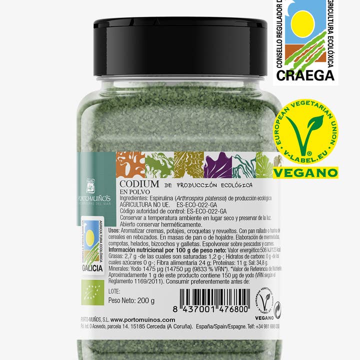 Porto-Muiños SL - Venta al por mayor Verduras secas/deshidratadas - PET alga Codium en polvo ECO 100