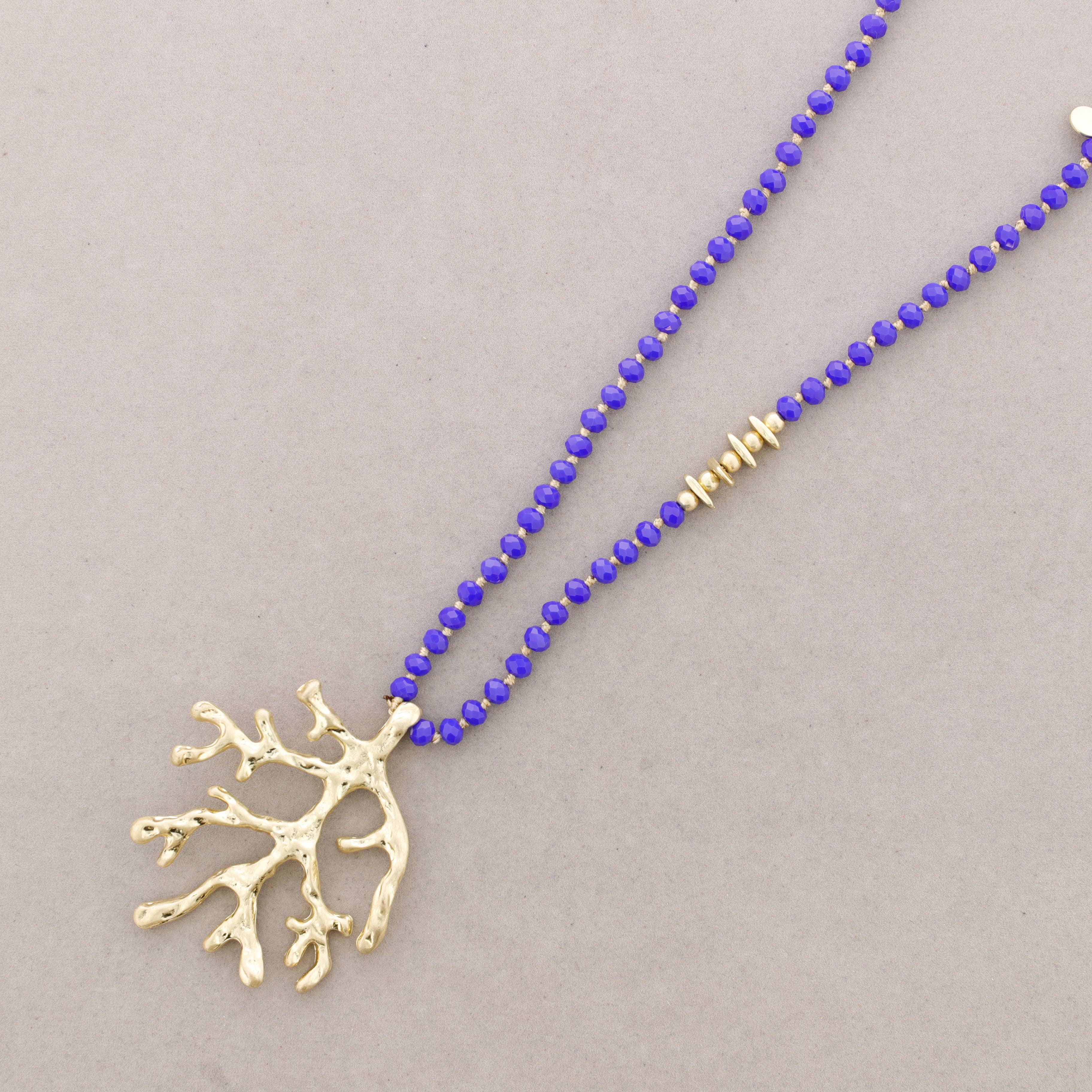 Sonata - Wholesale Snap Jewelry - Long Faceted Crystal Necklace with Coral Metal Pendant0