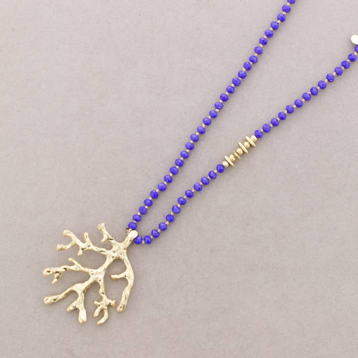 Sonata - Wholesale Snap Jewelry - Long Faceted Crystal Necklace with Coral Metal Pendant