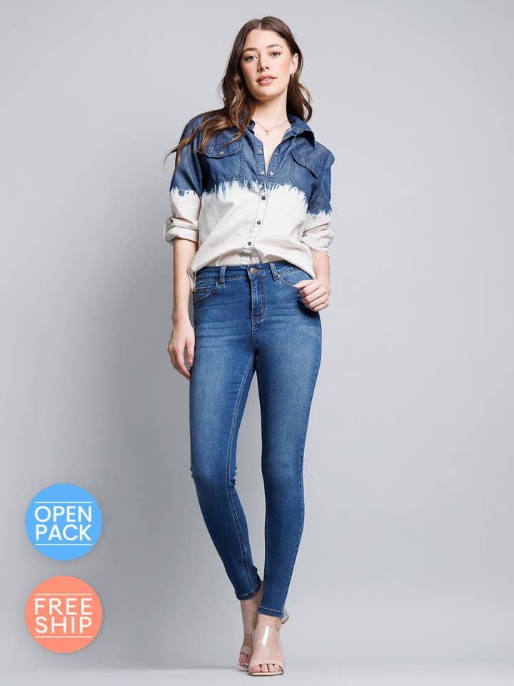 MEDIUM OPEN PACK High Rise Classic Ankle Skinny Jeans WEP3105 for wholesale on Faire