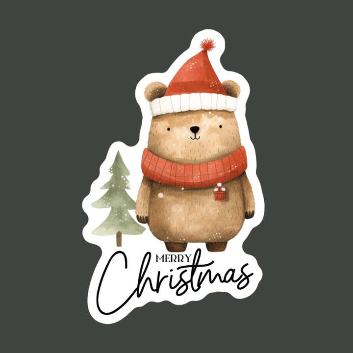 Autocollant Unique Ours Joyeux Noël pour la vente par Khloe George Designs