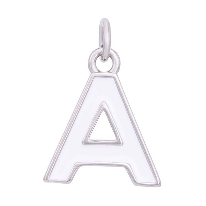 Breloques en forme de lettre en émail blanc de A à Z - Argent pour la vente par The Ends