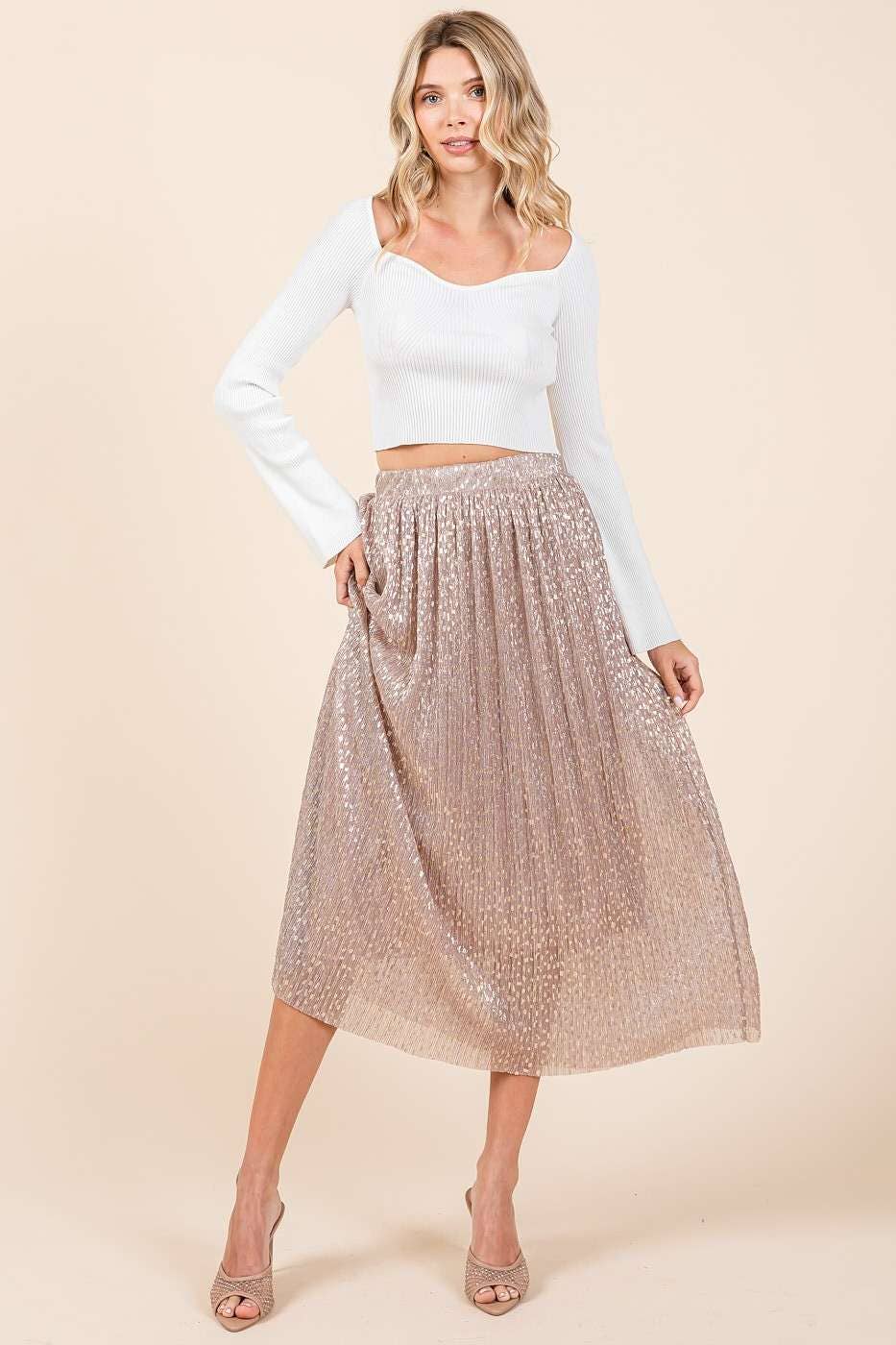 mittoshop - Wholesale Skirt - Women's - METALLIC GLITTER SPECKLE PRINT ELASTIC MIDI SKIRT4