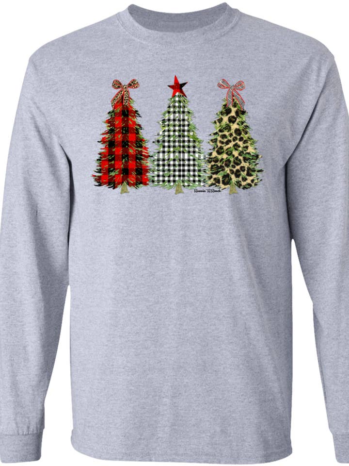 Printed Christmas Trees Long Sleeve Tee for wholesale by Runnin' R Ranch