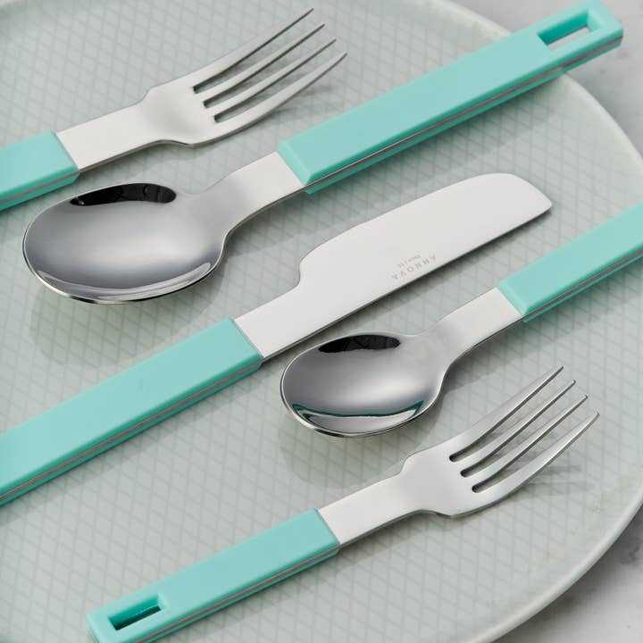 ANNOVA - Wholesale Flatware Set - ANNOVA Block Handle Silverware Set 20 Pieces Color Modern Style Flatware51