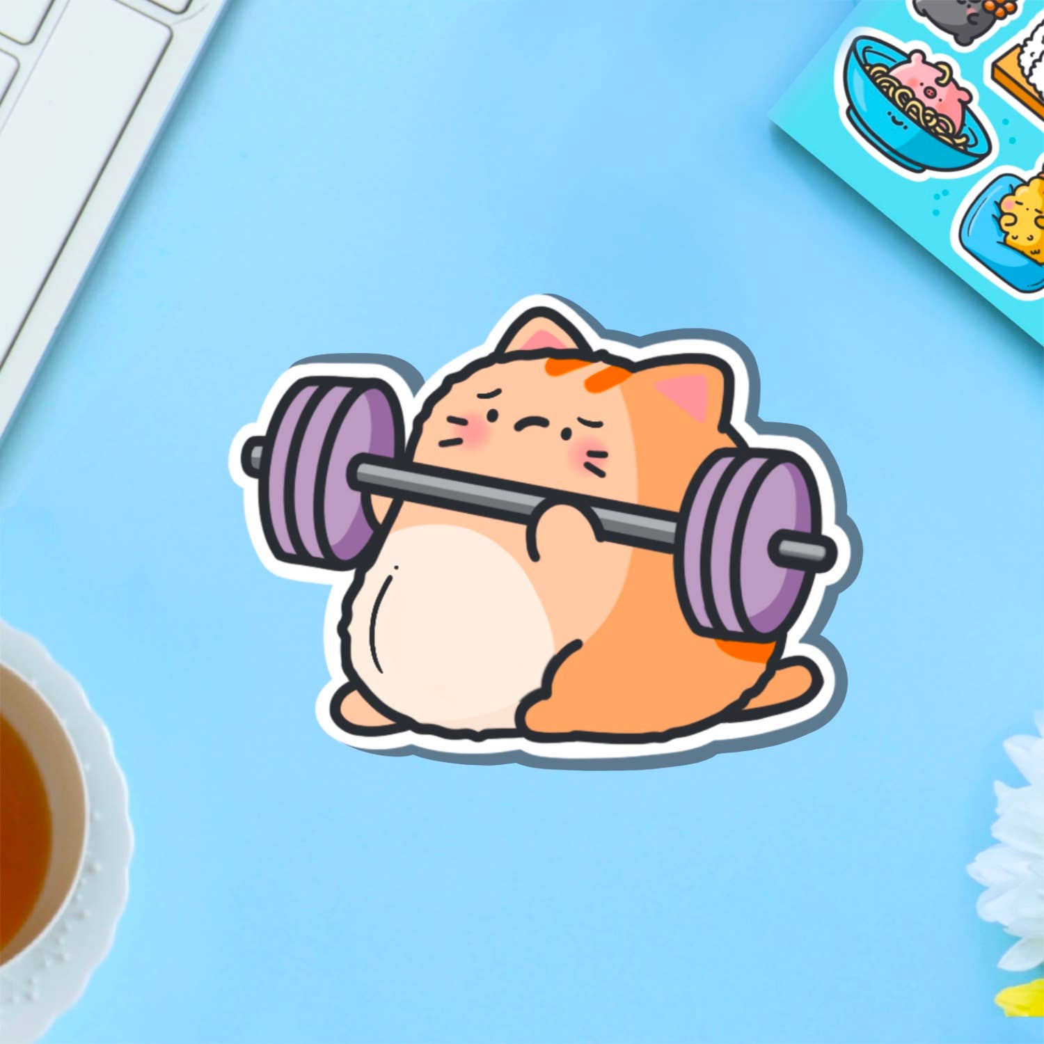 Toastedink – wholesale Sticker – Weight Lifting Cat Vinyl Sticker | Cute stickers0