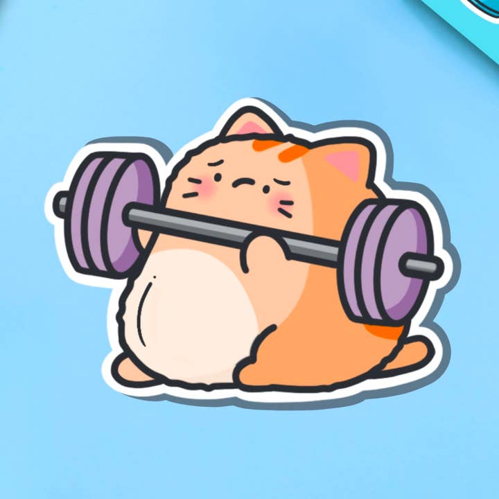 Toastedink - Wholesale Sticker - Weight Lifting Cat Vinyl Sticker | Cute stickers0