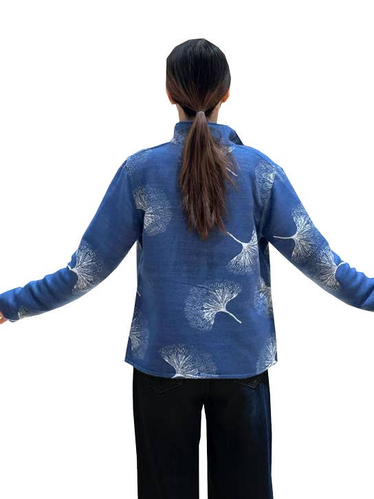Winding River - Wholesale Knit Sweater - Women's - Blue / White Ginkgo Reversible Zipper Sweater0
