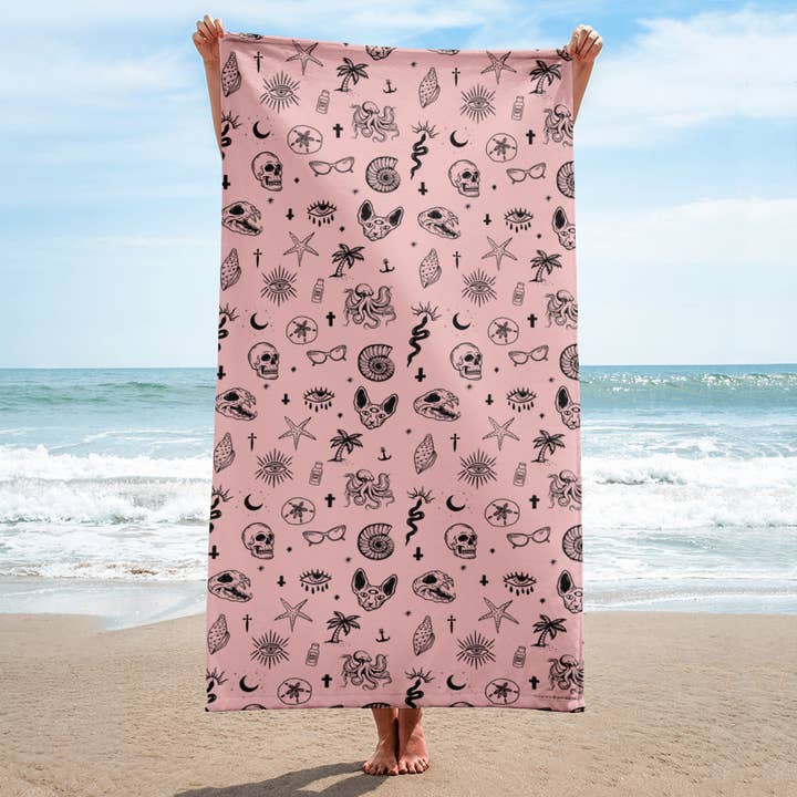 Occult Beach 30x60 Pink Towel for wholesale by Rouge Hearts