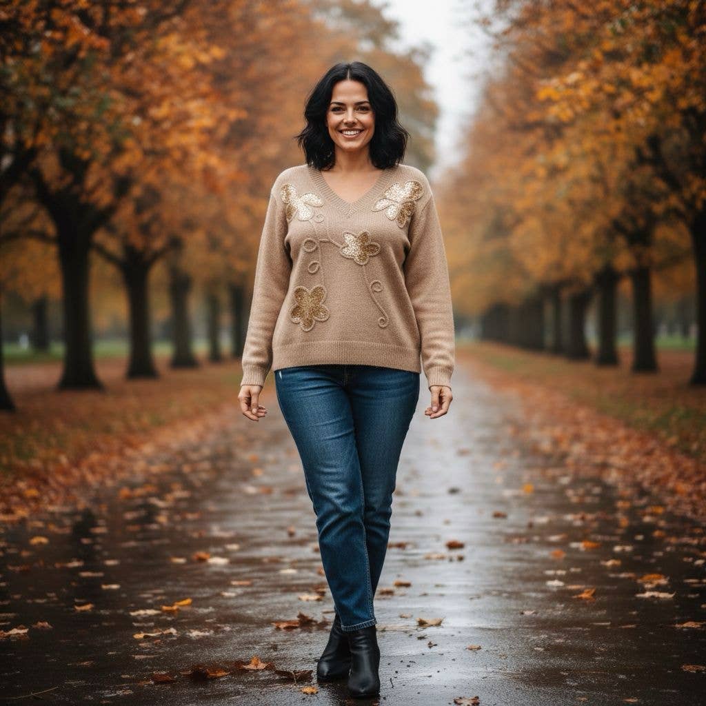 Kurt Muller - Wholesale Knit Sweater - Women's - Sequin floral V Knit0