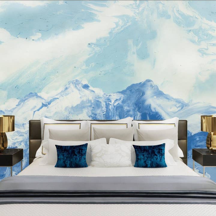 Blue Mountainscape Acrylic Contemporary Removable Wallpaper for wholesale by GK Home Decor
