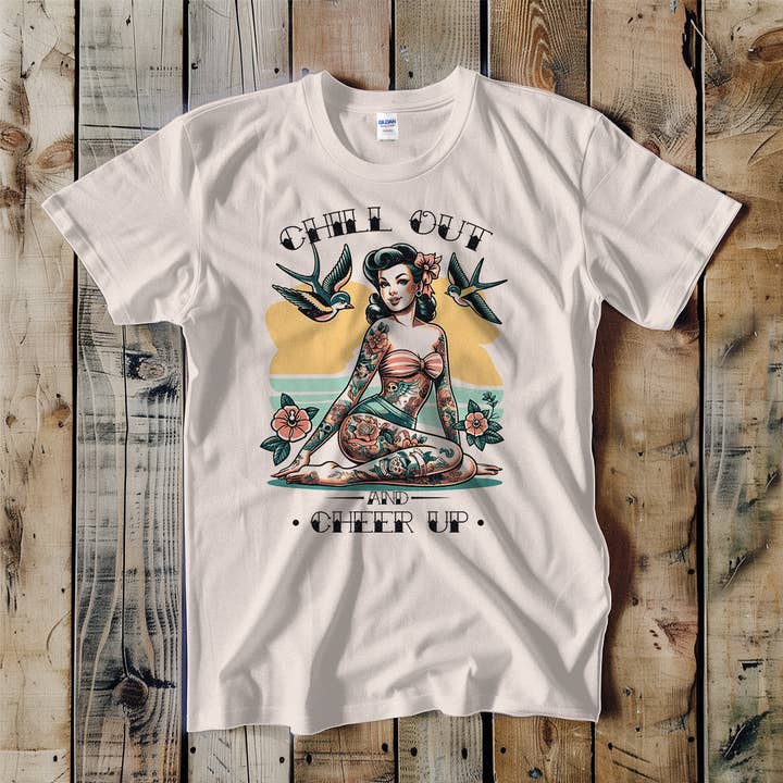 Swift Retail - Wholesale T-Shirt (Graphic) - Unisex - Chill Out Cheer Up Pin Up Tattoo Unisex Tee