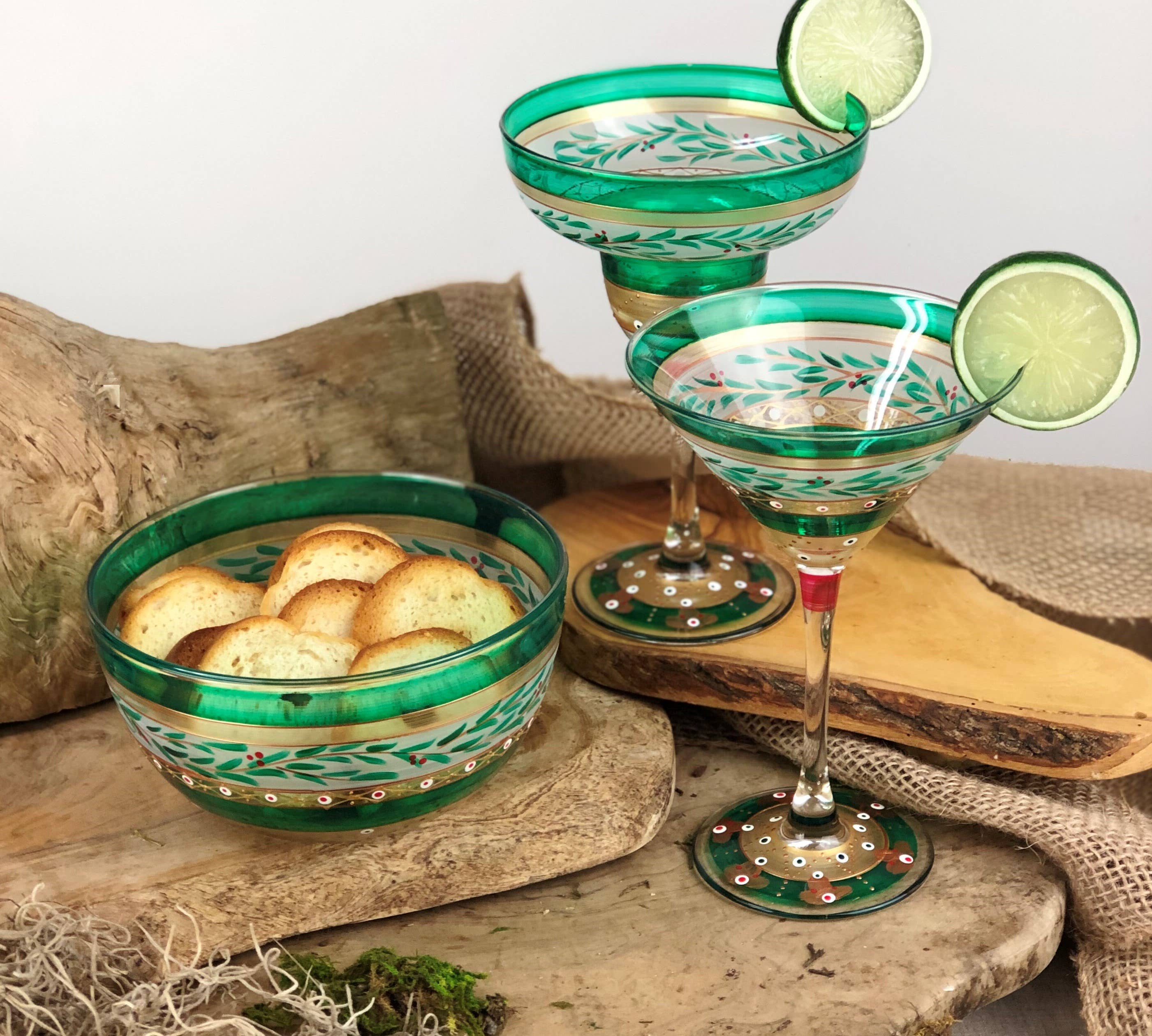 Golden Hill Studio – wholesale Cocktail/liquor glass – Moroccan Mosaic Garland Christmas Margarita Glasses3