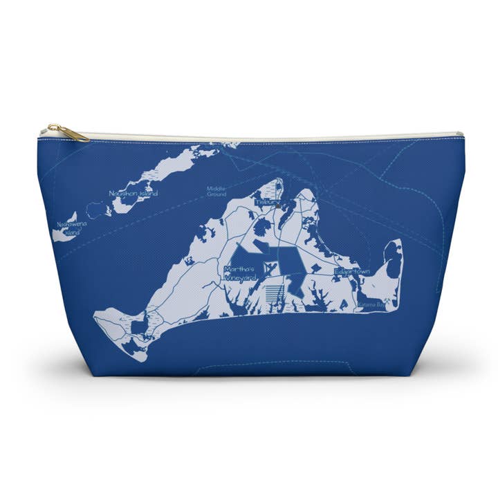 Marthas Vineyard Map Blueprint accessory bag T-bottom pouch for wholesale by Lyn Roma