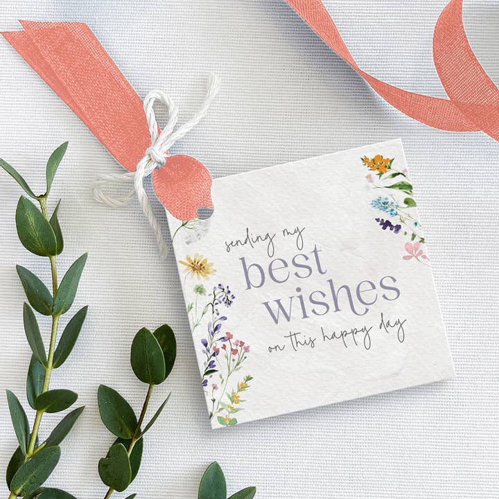 Best wishes - Wild Flowers Square Hang Tags Set for wholesale by Crafty Paper Co.