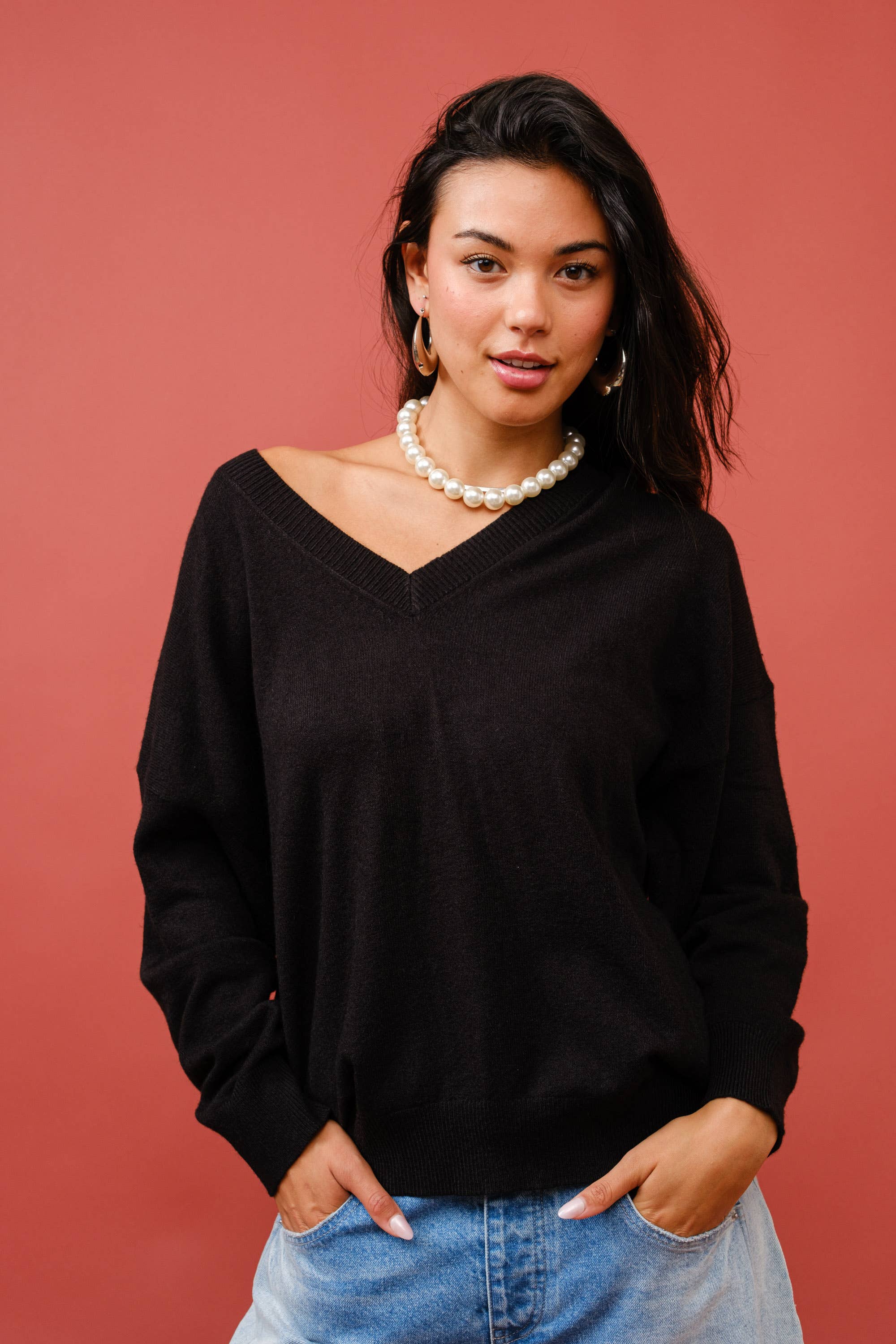 Signature 8 – Pulôver - Mulher por atacado – Suéter Oversized de Cashmere com Decote V e Mangas Longas S631222