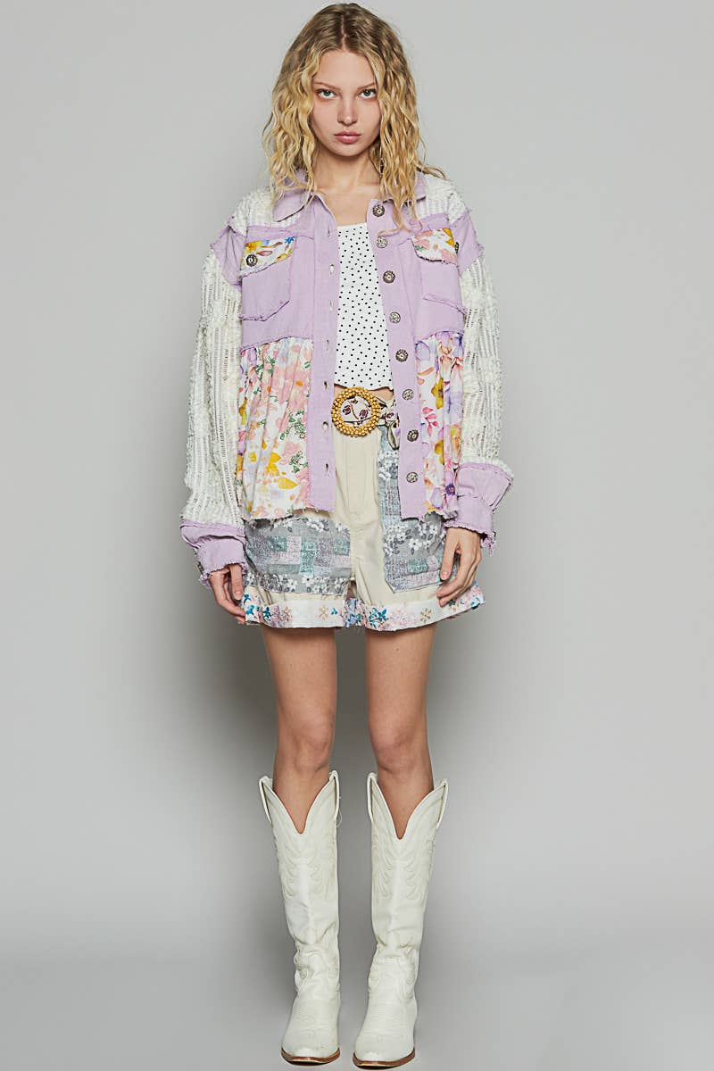 Pol Clothing - Wholesale Jacket - Women's - Balloon sleeve A-line twill woven floral jacket SALE10