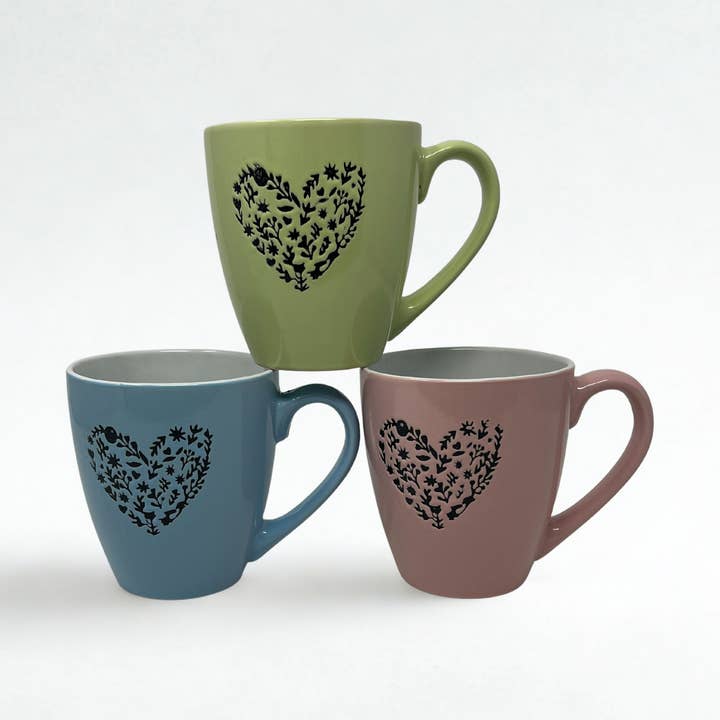 USA HomeMax - Wholesale Coffee Mug - 6" Ceramic Mug Heart Design Assorted Colors6