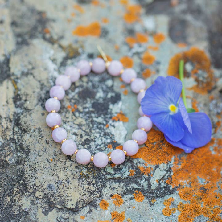 8mm Kunzite Meaningful Gemstone Bracelet for wholesale by HorseFeathers Jewelry & Gifts LLC