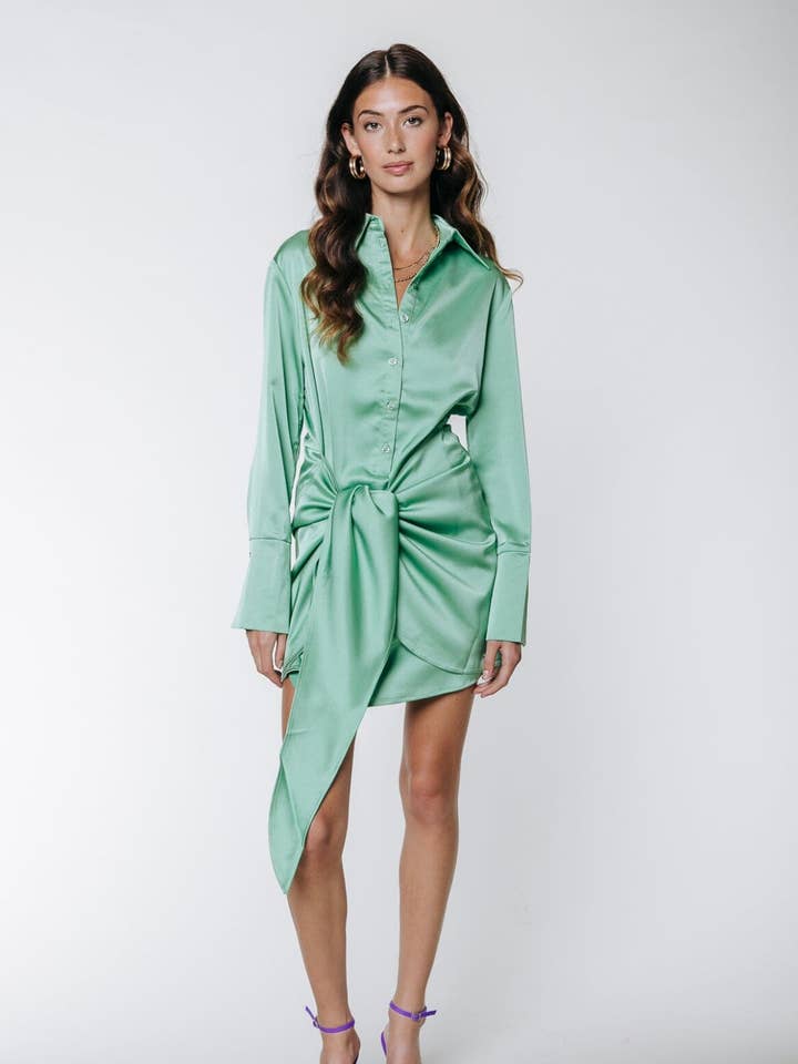 Mette Satin Skjortklänning | Mint för wholesale av Colourful Rebel