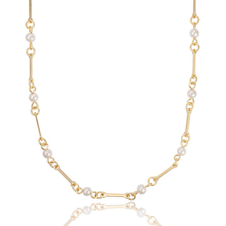 Gold Pearl Bar Chain Necklace (F251A/I127/E223) for wholesale by MIA Jewelry