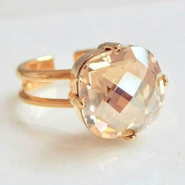 Gold crystal square stone ring for wholesale by Love Your Bling®