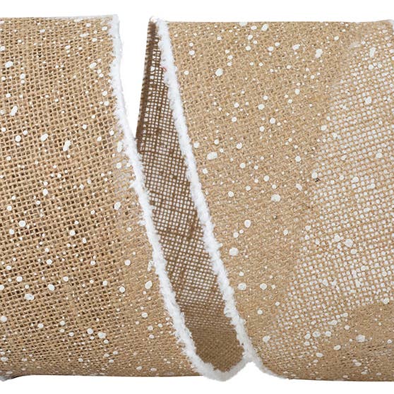 Burlap Snow Drops Frizzette Wired Edge, 4 In, 10 Yards for wholesale by RELIANT RIBBON