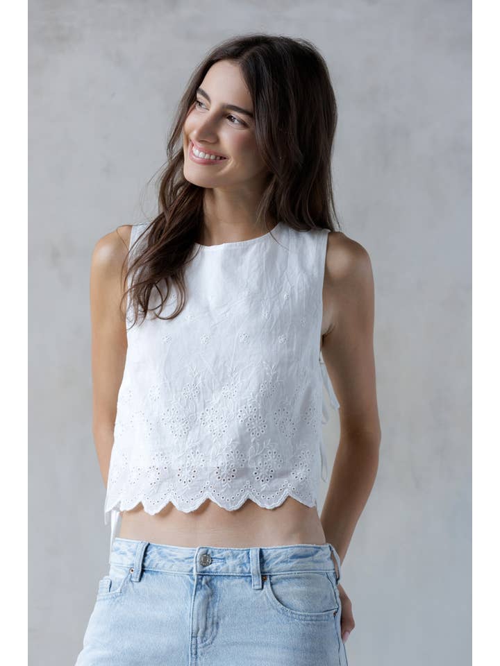 JT7661- WHITE EYELET CROP TOP for wholesale on Faire