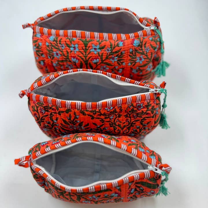 Funky Yak Ltd - Wholesale Makeup/Cosmetic Bag - 100% cotton quilted washbag set of 3 small medium n large 1