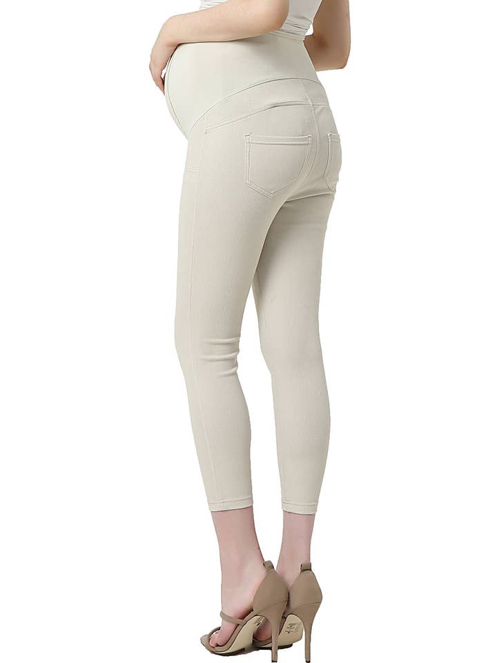Kimi + Kai Maternity "Tia" Cropped Jeggings Tan for wholesale on Faire