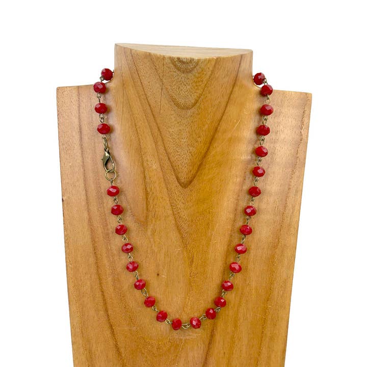 Western Elite Jewelry - Wholesale Beaded/Pearl Necklace - NKZ231116-41 17 Inches copper metal chain with green face cut crystal beads Necklace5