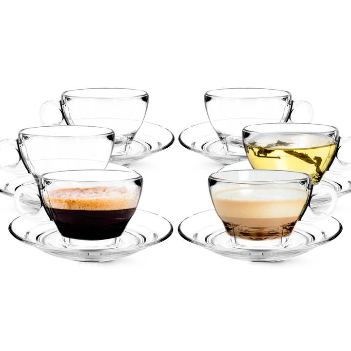 Lemonsoda - Wholesale Coffee/Tea Cup - Glass Latte Cup and Saucer - 8.75oz - Set of 6
