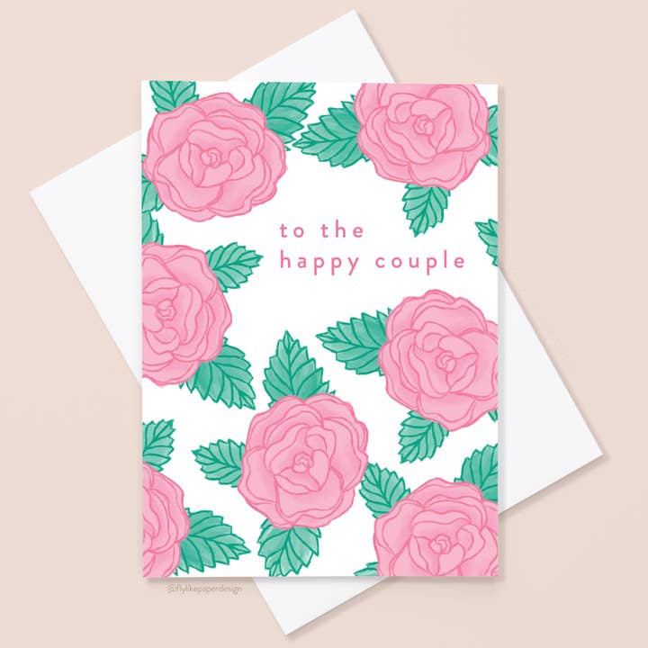 Carte de mariage Roses pour la vente par Fly Like Paper Design