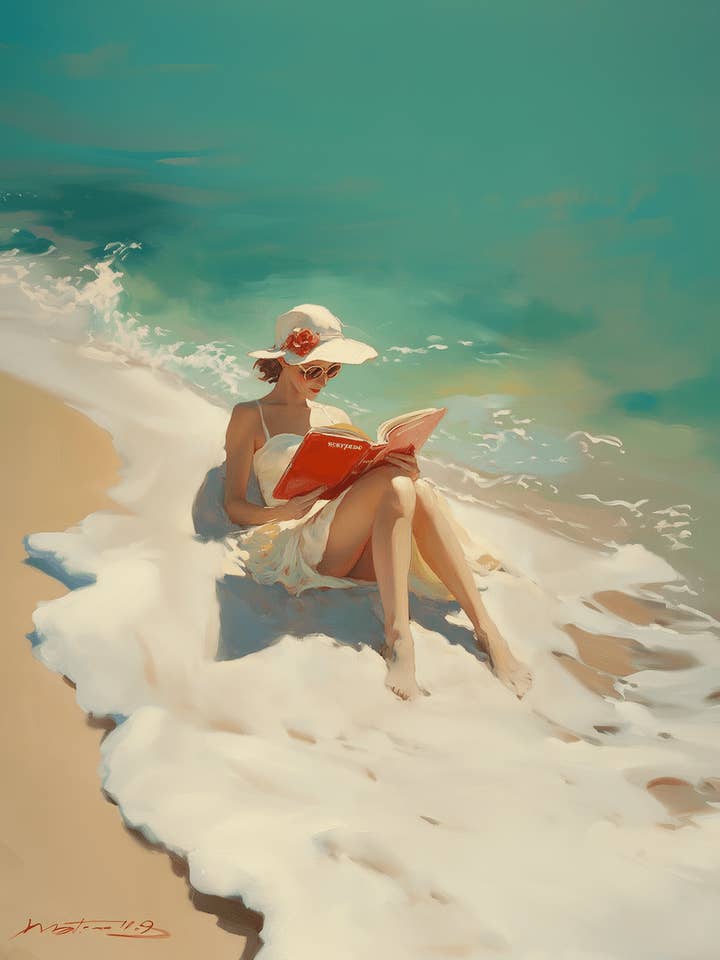 Oblivious Reader at the Beach 8”x10” Art Print for wholesale by Mowbi