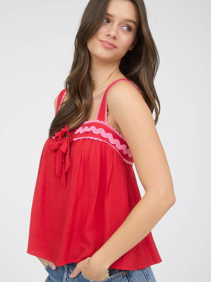 Blu Pepper - Vente Chemisier – femme - Blouse sans manches à bord ondulé avec fente avant et nœud13