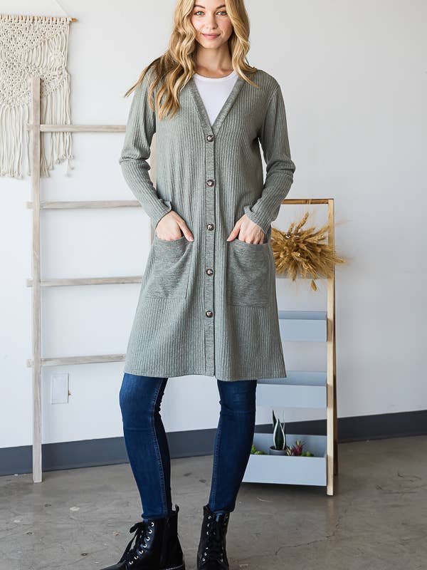 Pink Irene Wholesale - Vendita all'ingrosso Cardigan - Donna - CARDIGAN A COSTE TINTA UNITA CON TASCA A TINTA UNITA13