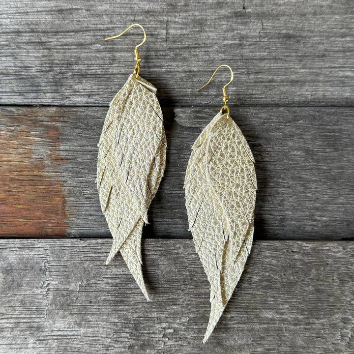 Vleugels van een engel - Champagne - Oorbellen van leer voor wholesale door Be Like Missy