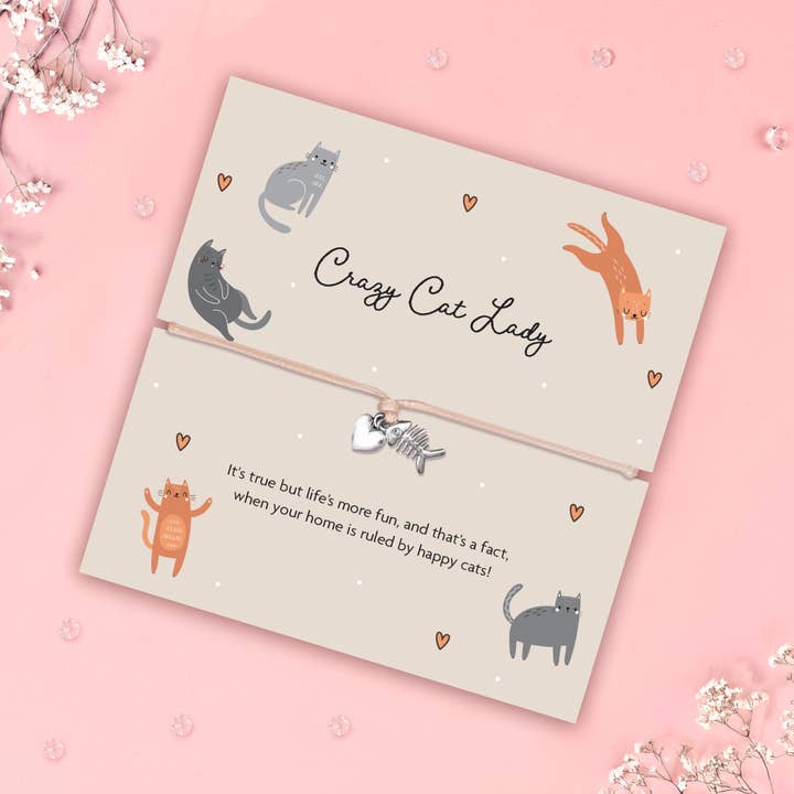 Letterbox Love Bracelets - Wholesale Charm/dangle bracelet - Crazy Cat Lady – Fish Bone & Heart Charm Bracelet 1