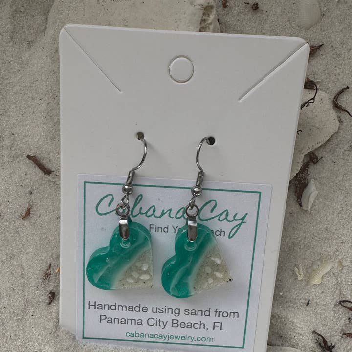 Beach Sand Heart Earrings (choose your beach) for wholesale by Cabana Cay
