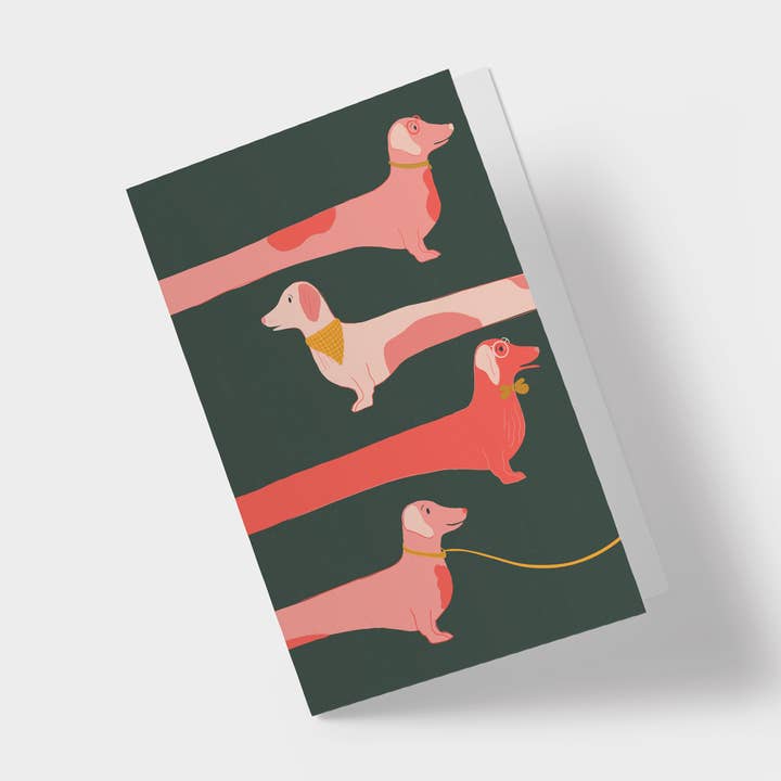 Dashing Doxies Greeting Card for wholesale by Roe & Co Doodles