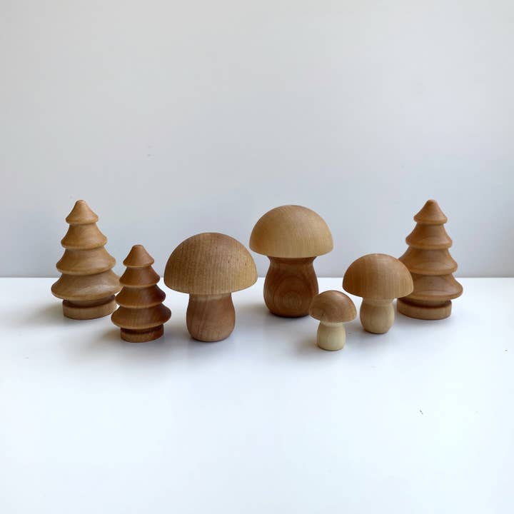 Taylored Toys - Wholesale Wood Toy - Kids - Forest Wood Mushroom Set | Tree Set Montessori Pretend Play
